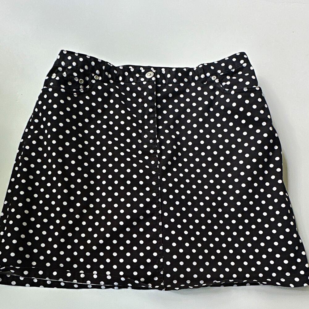 Hearts of Palm Women’s Skort Size 10 Black White Polka Dot Pockets Twill EUC
